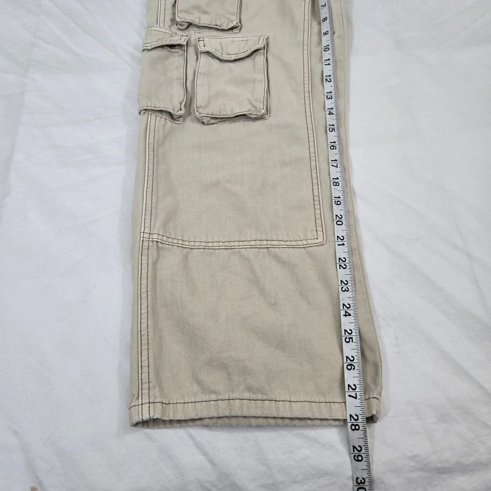 PacSun Mens Medium Baggy Cargo Pants Tan Beige Wide Leg Drawstring Skater Grunge
